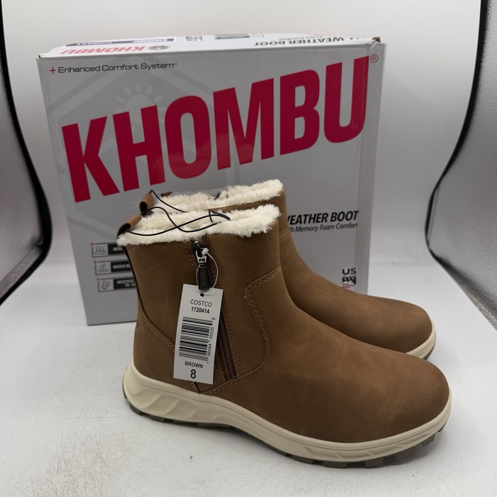 Khombu Sienna Boots Women Sz 8 Brown Side Zip All Weather Bootie Water Repellent